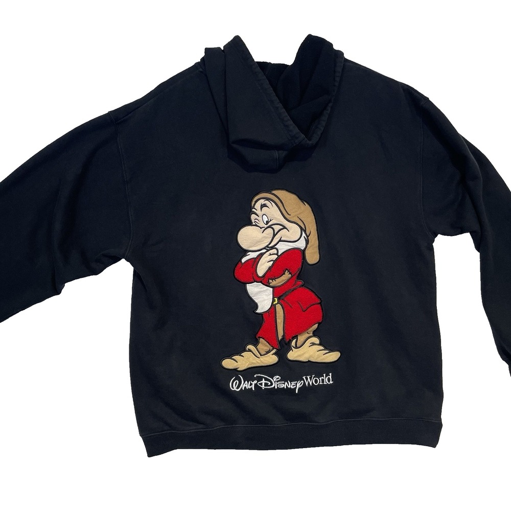Vintage Walt Disney World Grumpy Full Zip Sweatshirt Size L Black Embroidery
